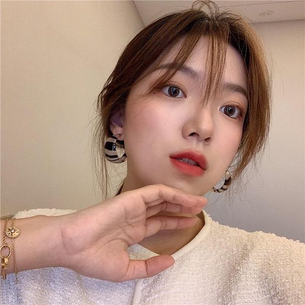 

hoop & huggie trendy korean style black white printed drop earrings for women personality half-round zebra pendant fashion jewelry, Golden;silver