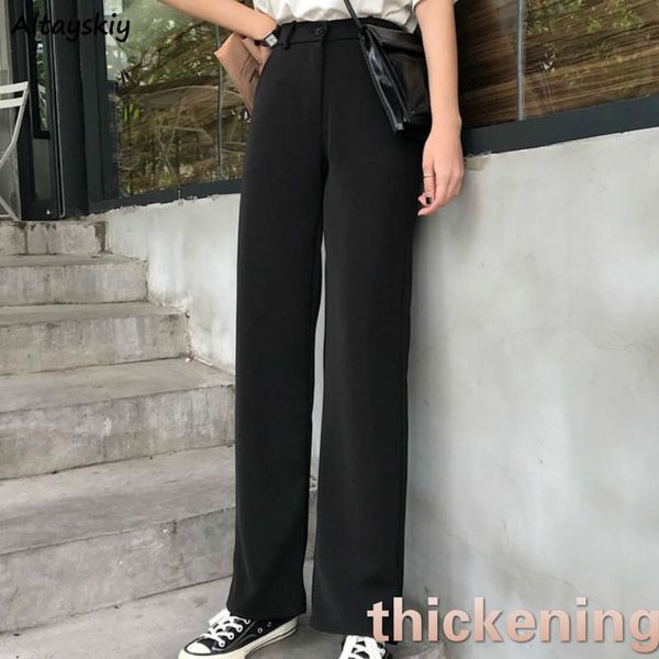 

women's pants & capris women straight plus velvet button pockets high waist solid korean style fashion chic leisure casual loose womens, Black;white