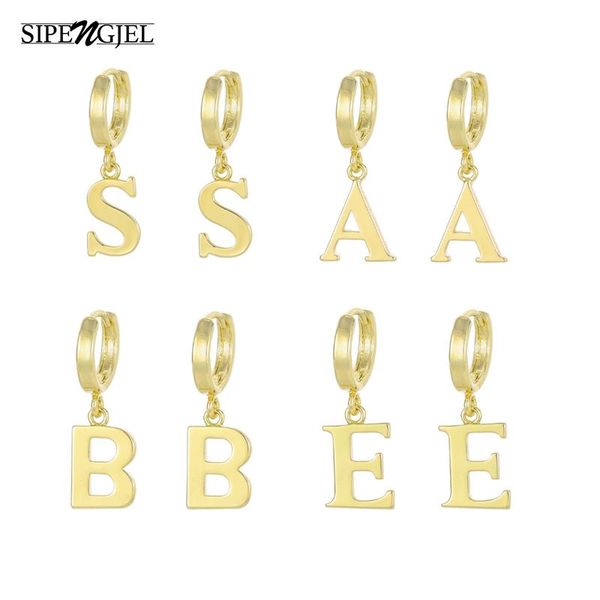 

hoop & huggie sipengjel fashion geometric metal style initial letter small earrings simple personality a-z punk jewelry 2021, Golden;silver