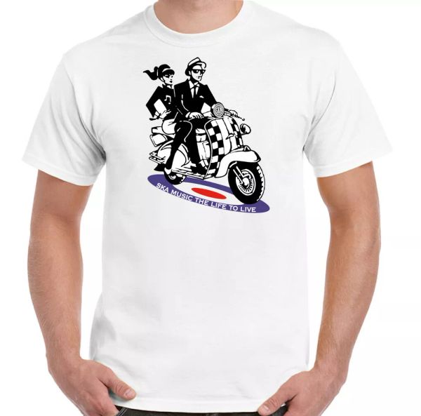 

2 tone ska t-shirt the specials mens moped mod madness 2tone selecter vespa top, White;black