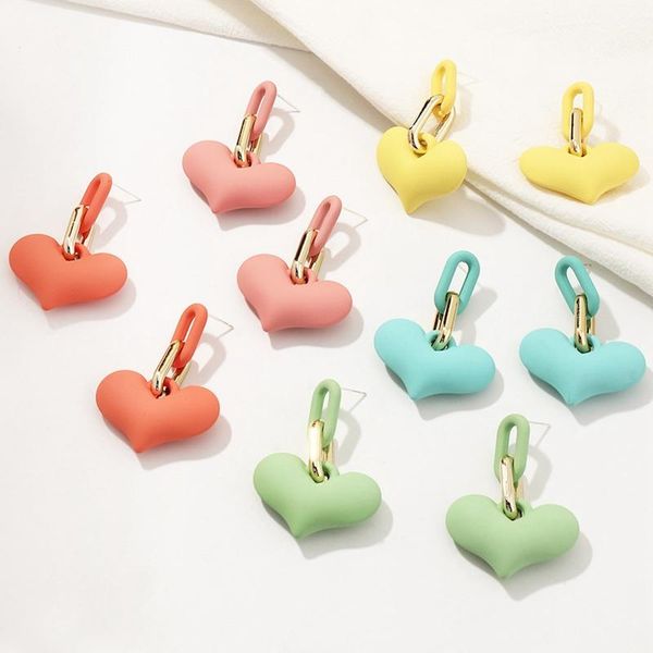 

dangle & chandelier retro hyperbole colorful sweet metal chain love heart peach drop earrings for female party jewelry gifts, Silver