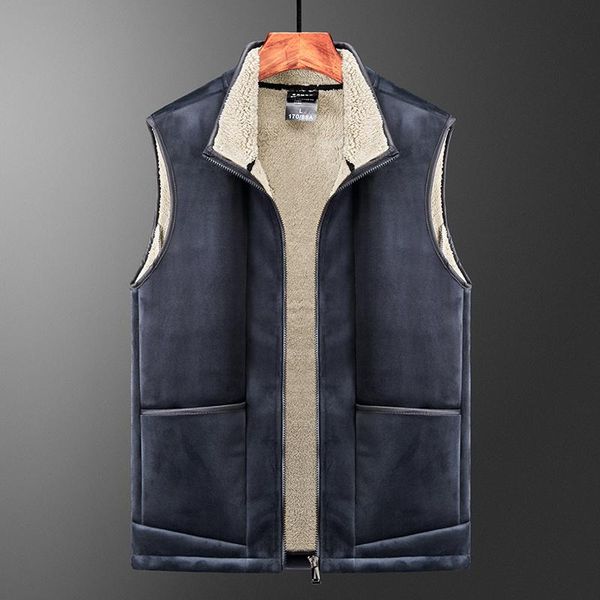 

men's vests crocodile leather casual jacket, polar warm sleeveless vest, thick, for autumn and winter, Black;white