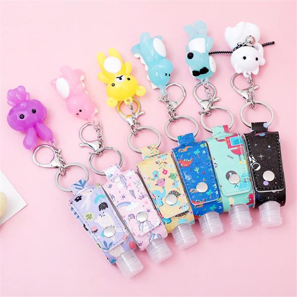

30ml mini printed leather case empty bottle portable traveling refillable silicone hand sanitizer perfume pendant bottles storage & jars