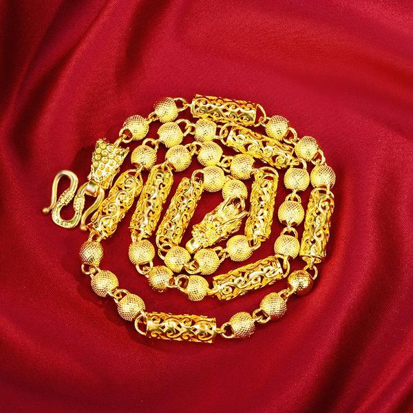

chains drop 60cm brass gold plated necklace anniversary engagement wedding jewelry men's gift hollow bead dragon chain, Silver