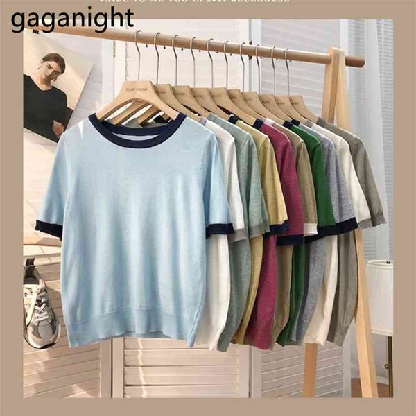 

knitted sweater summer short sleeve o-neck pullovers for women sweaters korean basic knit tshirt pull femme 210601, White