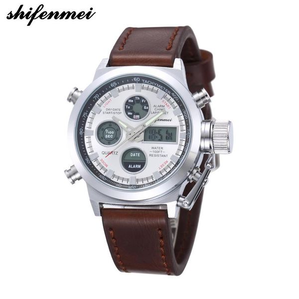 

wristwatches shifenmei watch men fashion sport quartz clock mens watches full steel business waterproof zegarek damski, Slivery;brown