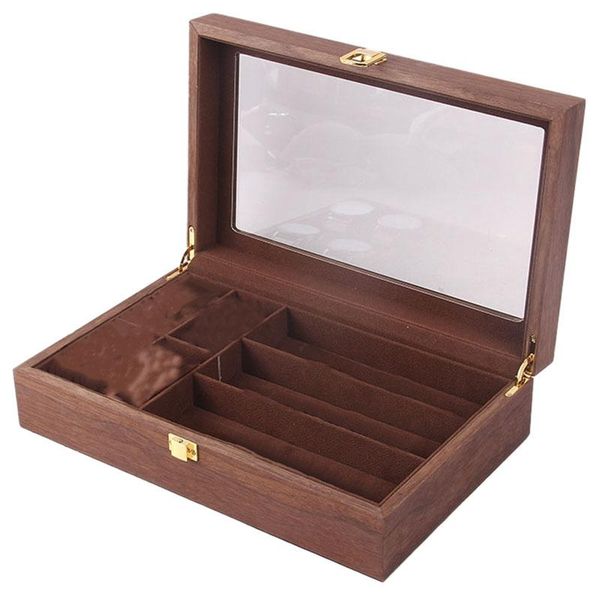 

watch boxes & cases wooden 4 cells display case,3 eyeglass organizer, glass ed case, Black;blue