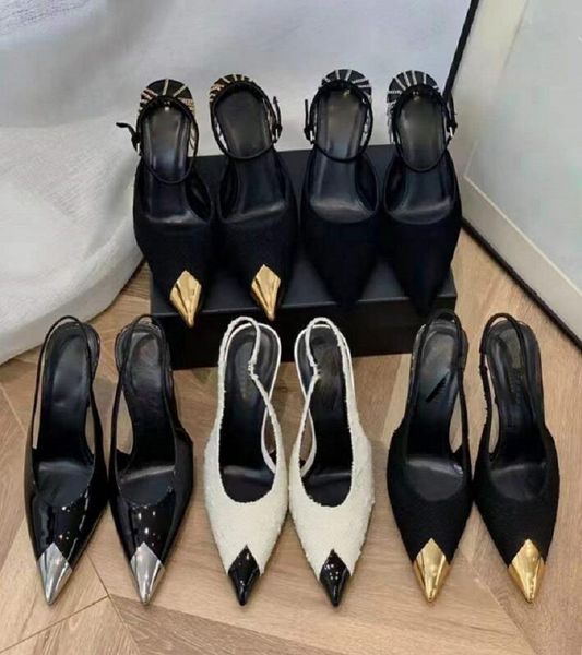 

luxury shoes vesper sling sandals shoes for women chain-trimmed suede pointed toe brand pumps chain-embellished ankle straps lady high heels, Black