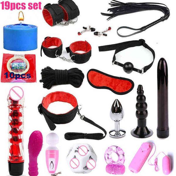 Nxy Adulto Brinquedos BDSM Bondage Set Restripts Jogos Sex Shop Brinquedo Para Casais Mulheres Produtos Eróticos Sexo Brinquedos Masturbator Handcuff Vibrador 1201