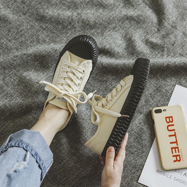 

sandals low cut women's solid color flat trend street shooting casual canvas shoes, Black