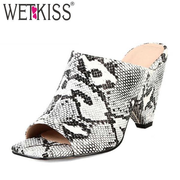 

wetkiss snake mules shoes women slippers spike heels high mules shoes woman summer casual shoes fashion slides female 210630, Black