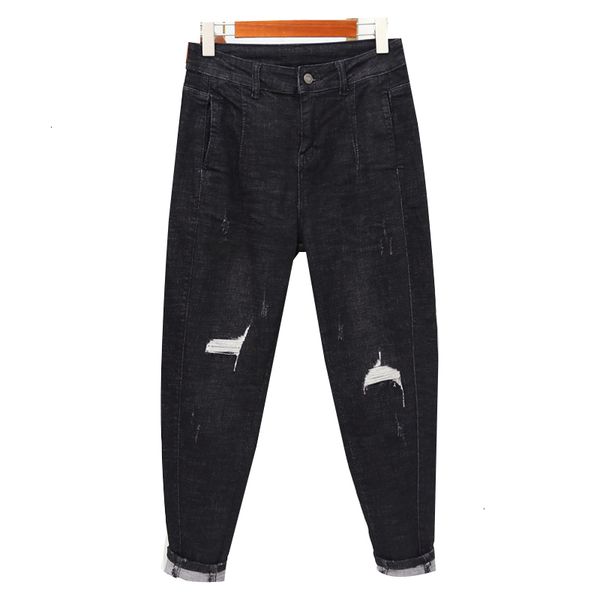 

women's jeans high waist plus size boyfriend for women mom vintage ripped hole streetwear denim pants female trousers k6dk, Blue