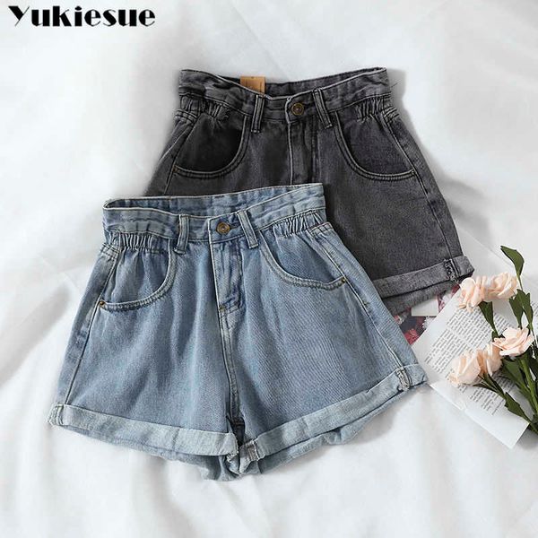 Plus Größe S-5XL Damen Denim Shorts High-Waist Shorts Damen Adies Mode Große Größe Elastische Taille Weites Bein Kurze Jeans 210616