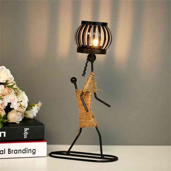 Strongwell Nordic Metal Castiçoso Caráter Abstrato Sculpture Candle Candle Decoração Figurines Handmade Decoração de Casa Arte Presente 210722