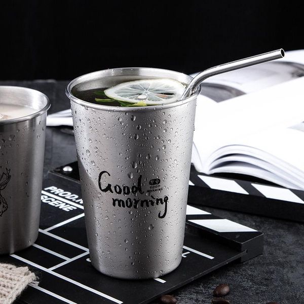 

mugs 304 stainless steel water cup household wine mug with straw