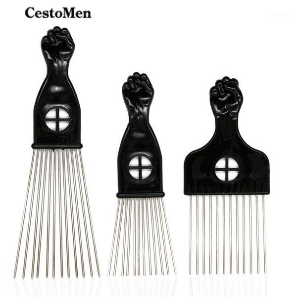 

cestomen pro metal afro comb for hairdressing african hair fork in stainless steel barber trimming 3 size available1, Silver