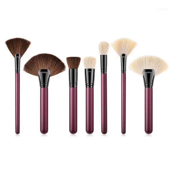 

7pcs/set makeup brushes set claret wooden handle soft synthetic hair blush powder foundation blending brush kit t070551