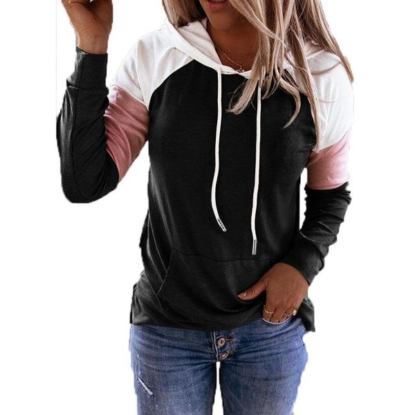 

women's hoodies & sweatshirts women 2021 casual oversized hoodie drawstring fashion full sleeve loose patchwork fabric clothes#2l5, Black