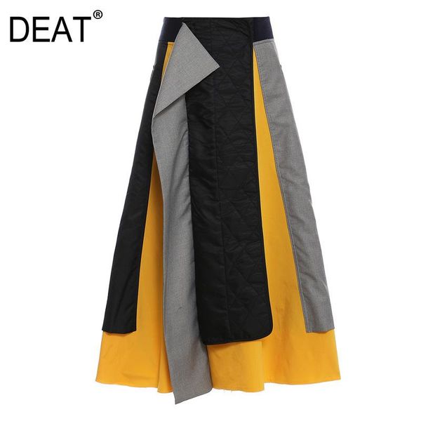

skirts deat high elastic waist half-body yellow patchwork color contrast big size skirt women fashion tide spring autumn 2021 wo161, Black