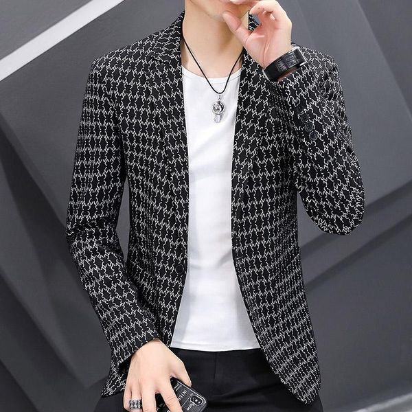 

men's suits & blazers 2021 autumn men letter printed casual suit jacket one buckle slim business social dress coat streetwear clothing, White;black