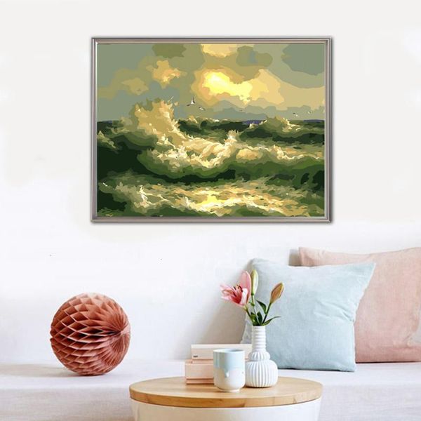 

paintings oil painting by numbers "sea wave" drawing on canvas handpainted art gift diy picture number kits wall decor