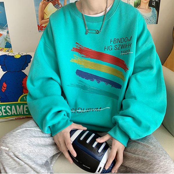 

men's hoodies & sweatshirts fall high street pullover menloose sweatshirtwinter plus velvet thick clothes, Black