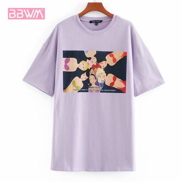 

summer short-sleeved round neck cartoon comic chic women's t-shirt harajuku mermaid fun print female 210507, White