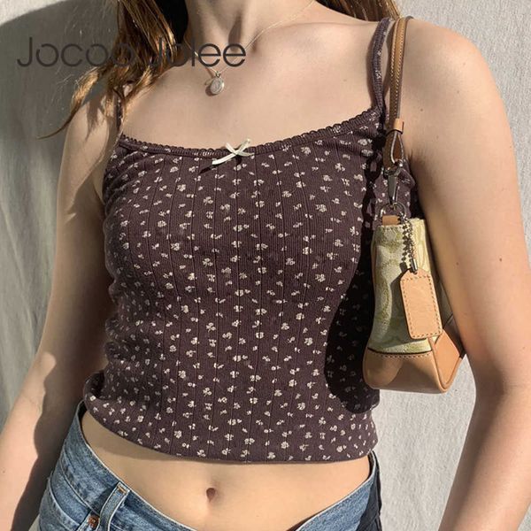 

jocoo jolee elegant sleeveless slim cami women vintage floral print knitting tank korean harajuku skinny cropped 210619, White
