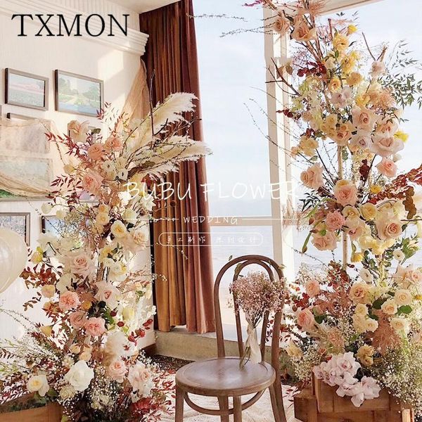 

white birch wood combination semi-circular arc arches floral forest wedding simulation fake flowers decoration background layout decorative