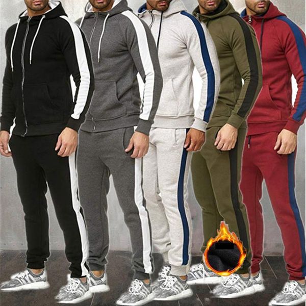 

men's tracksuits tracksuit men autumn winter thick warm 2 pieces hoodies sets male sweatshirt fleece sports suit brand clothing, Gray