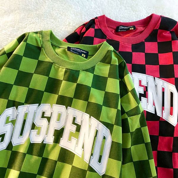 

women hoodie hip-hop square plaid printed retro color hoodies men harajuku sweatshirt cotton hooded pullover vintage clothes for teens, Black