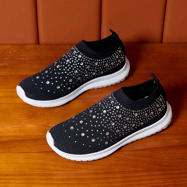 

fashions womens shoes large sizes rhinestone sock colors matching thick-soled old couple shoe sports sneaker woman trainers sneakers 35-43, Black