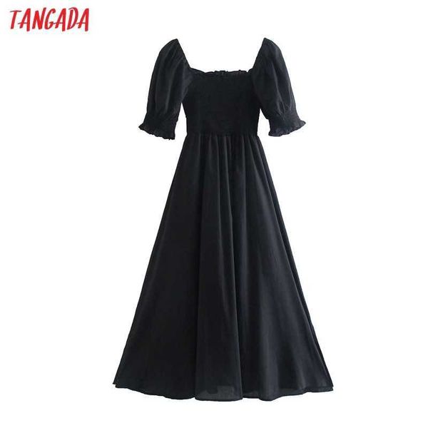 

tangada women elegant black midi dress puff short sleeve off shoulder ladies dress 8m13 210609, Black;gray