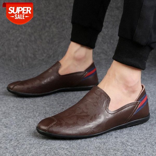 

large size men's flat peas shoes fashion korean style carved personality lazy casual driving leather #rm4q
