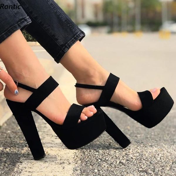 

dress shoes rontic handmade women platform sandals faux suede block heels open toe classics black us size 5-20