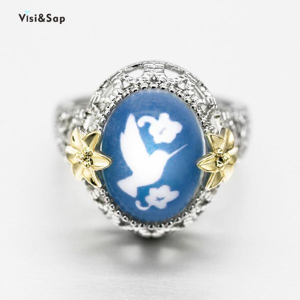 

wedding rings visisap peace dove nano reflection bird for women large stone vintage flowers religious ring fashion accessories b2271, Slivery;golden