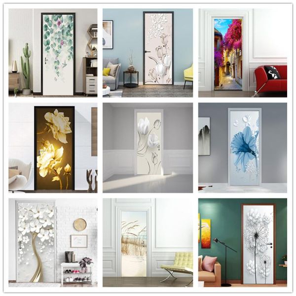 

window stickers door white floral home bedroom wooden renovation decorative wall