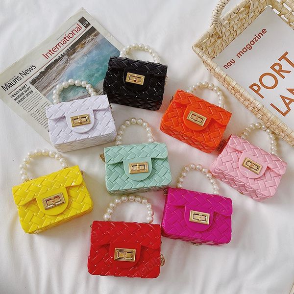 

girls handbags kids bags childrens accessories jelly baby mini pearl handbag fashion chain one shoulder messenger bag children purses, Black