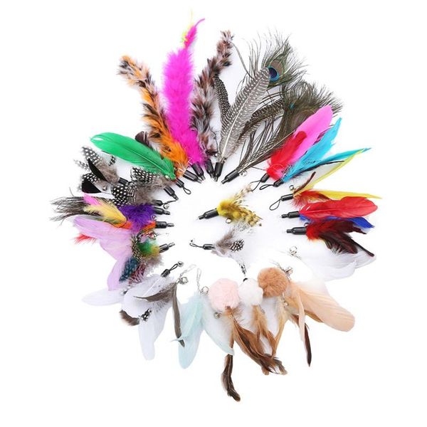 

cat toys pet colorful feather cats playing stick replacement head interactive play training refill wand products