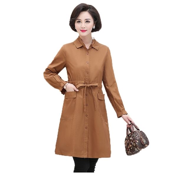 

mom fashion trench coat women 4xl plus size long sleeve fashion autumn winter khaki army green slim windbreaker lr593 210531, Tan;black