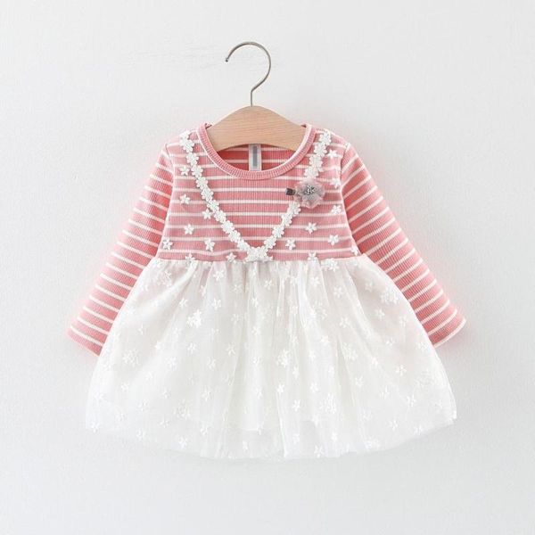 

girl's dresses autumn baby girls striped lace floral long sleeve princess birthday party infant kids ball gown tutu dress vestidos, Red;yellow