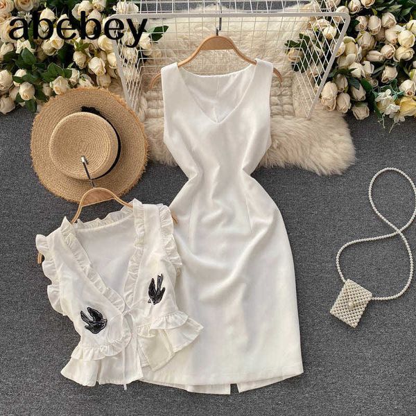 

women summer design set v neck vest+off shoulder strap dress two pieces set 210715, Black;gray