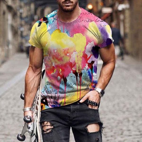 

men's t-shirts 2021 summer cross-border fashion 3d printing series simple trend t-shirt, White;black
