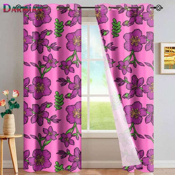 

pretty pink flower pattern print block light window curtain fashion home decortion living room bedroom & drapes