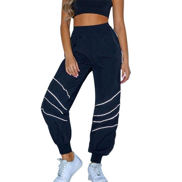 

women's pants & capris women loose reflective sweatpants black hip hop cut fashion 2021 female dancing trousers pantalon femme, Black;white