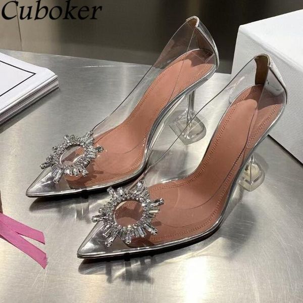 

dress shoes brand runway cup heel women sandals pointed toe ladies mules sunflower pvc transparent summer party woman mujer, Black