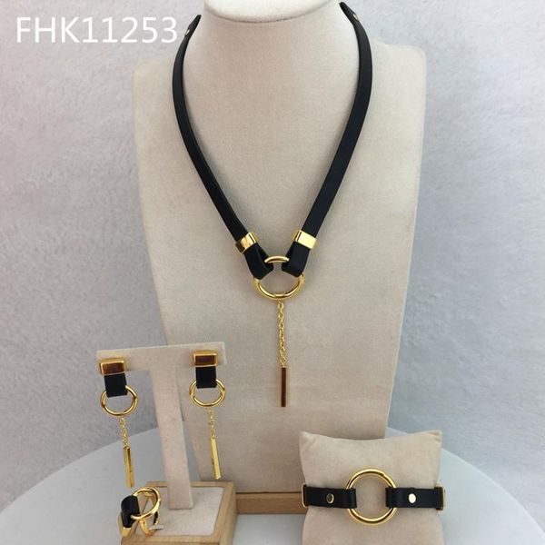 

earrings & necklace yuminglai fhk11253 italian fashion jewelry set black leather brazilian, Silver