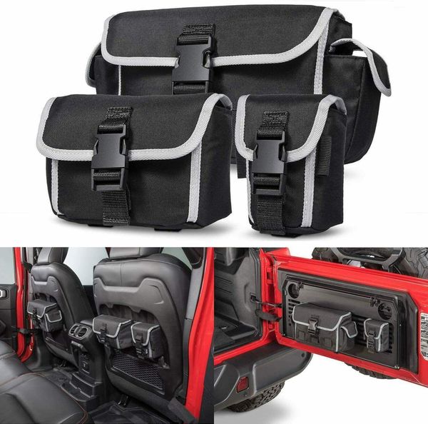 

black canvas car backseat storage bag & tailgate organizer for jeep wrangler 18+ jl/jlu rubicon