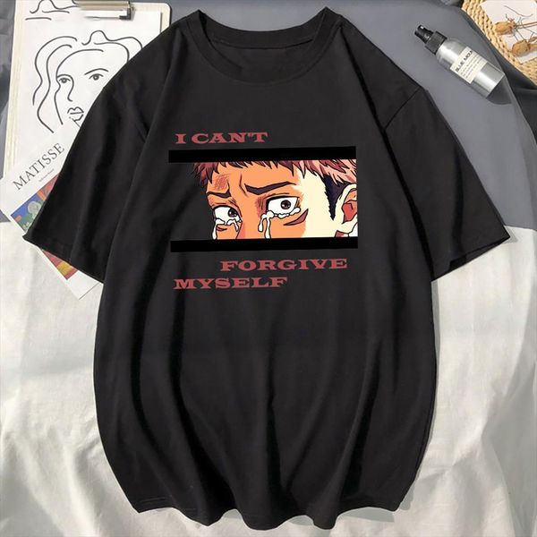 

jujutsu kaisen yuji itadori anime mens 100% cotton brand clothing man casual loose o neck fashion camiseta, White;black
