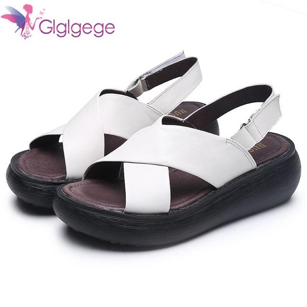 

sandals 2021 fish mouth summer cowhide leather flat shoes women comfortable soft casual shoe, Black